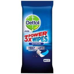 DETTOL 3 X POWER BATHROOM WIPES 64'S 1