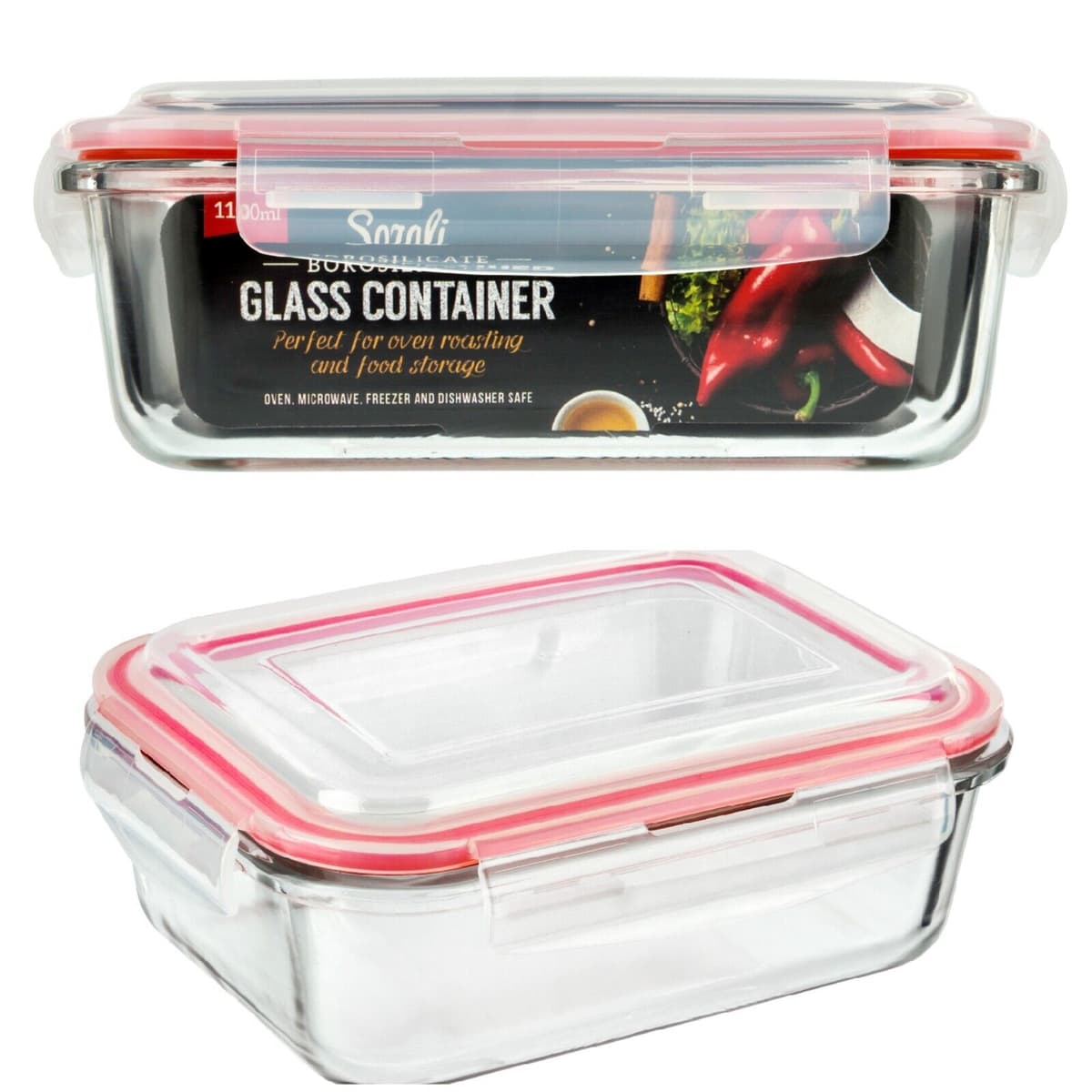 ZM Sozali Glass Container With Clip Plastic Lid 1100ml