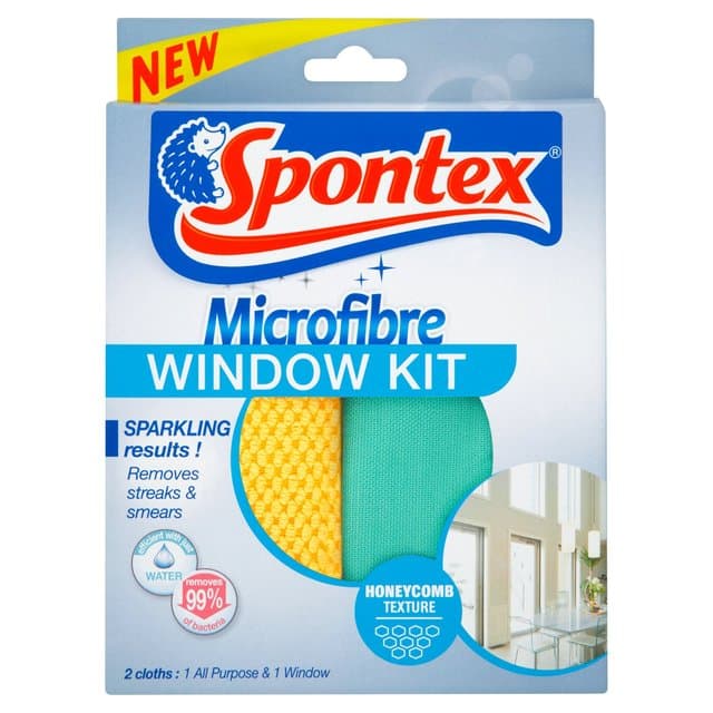 Spontex Microfibre Window Kit 2 Cloths