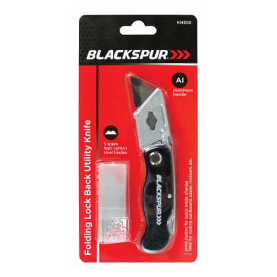 Blackspur Folding Lock Back Utility Knife With 5 Spare Blade