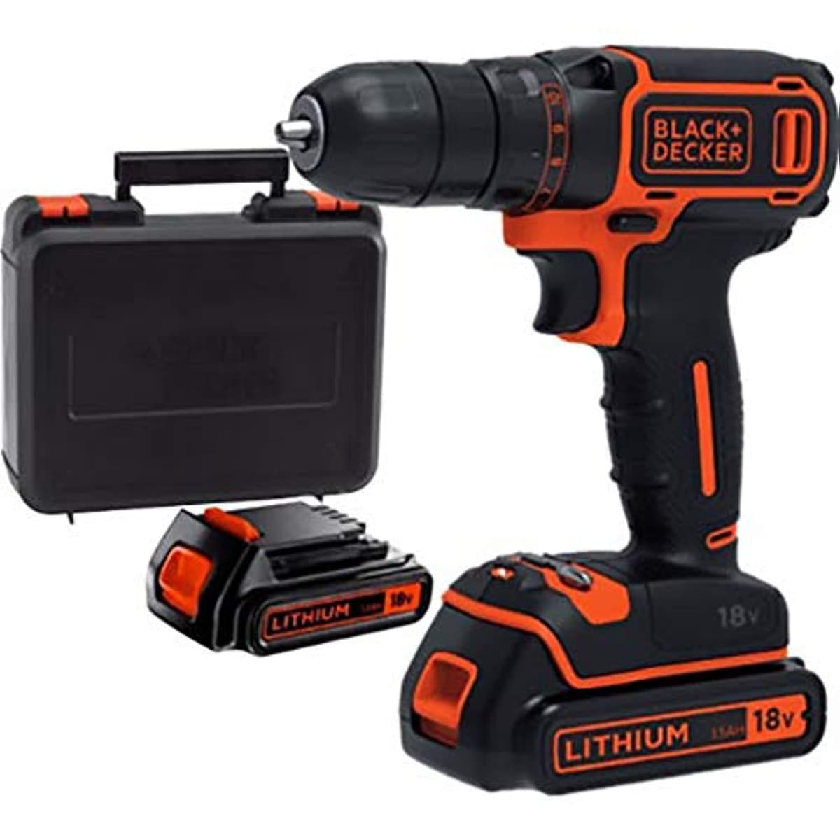 Black & Decker 18v Drill Driver, kitbox, 2 batteries (BDCDC18KB-GB)


