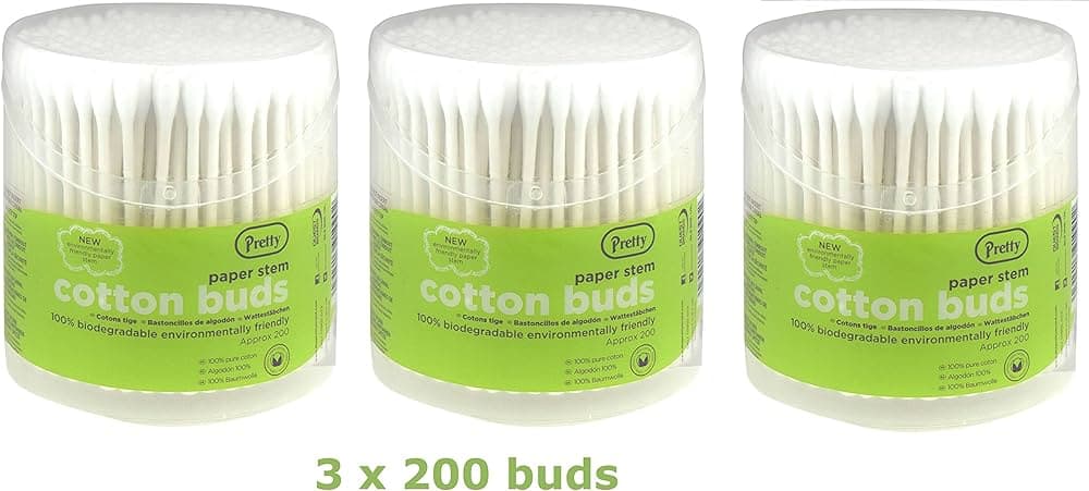 Pretty 200 Paper Stem Cotton Buds in Flip Top Drum