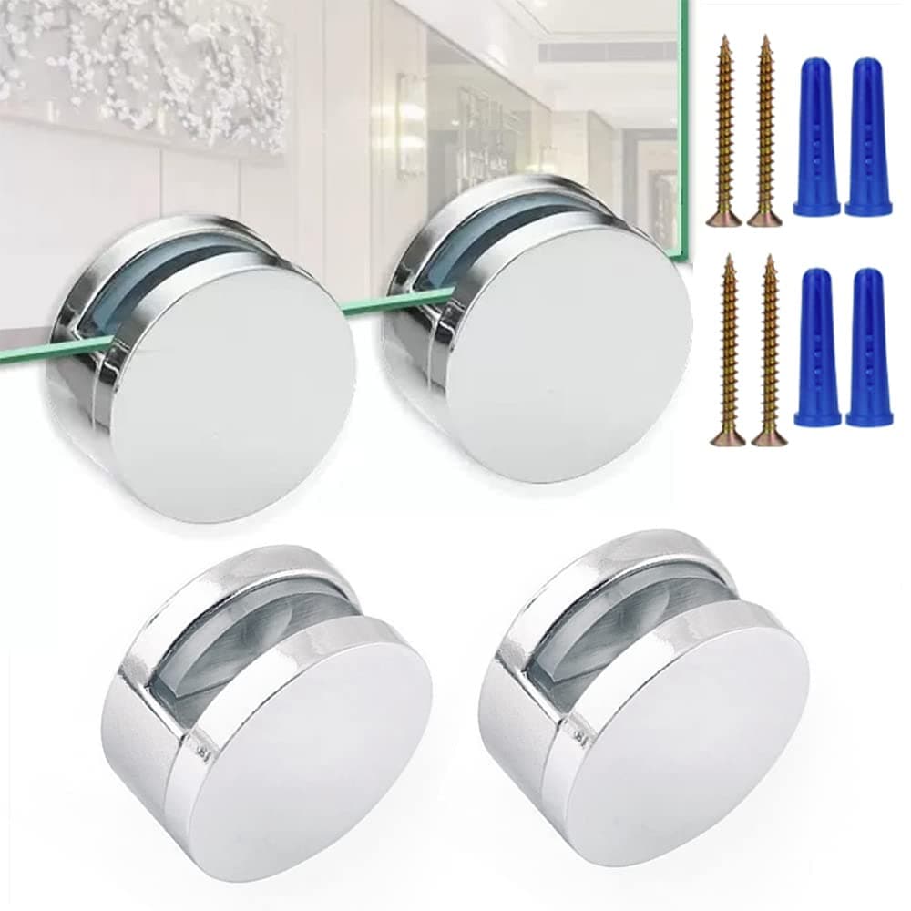 BULK HARDWARE - MIRROR CLIP ADJSTABLE WITH FIXINGS (SET OF 4)