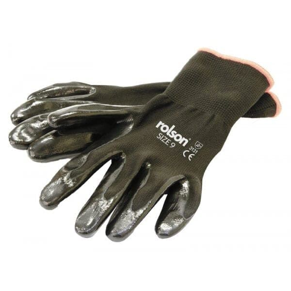 Rolson 4 Pairs Nitrile Coated Gloves, Black, Xl