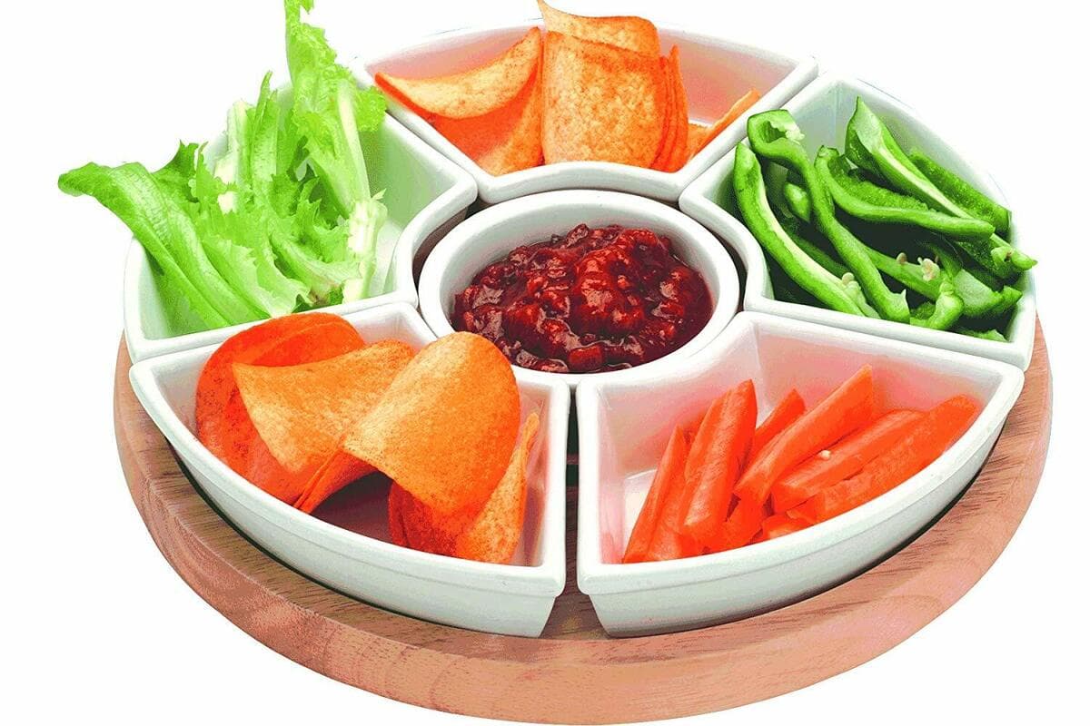 Apollo Rubber Wood Lazy Susan With Ceramic Dishes