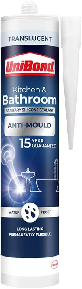 UniBond Anti-Mould Sealant  Translucent Silicone Sealant for Kitchen and Bathroom 147ml Tube
