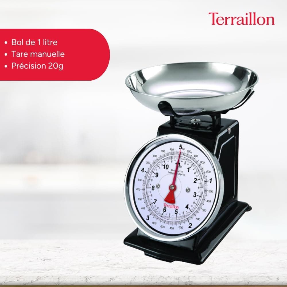 Terraillon 5kg stainless steel kitchen scale with large LCD screen + Red Base
