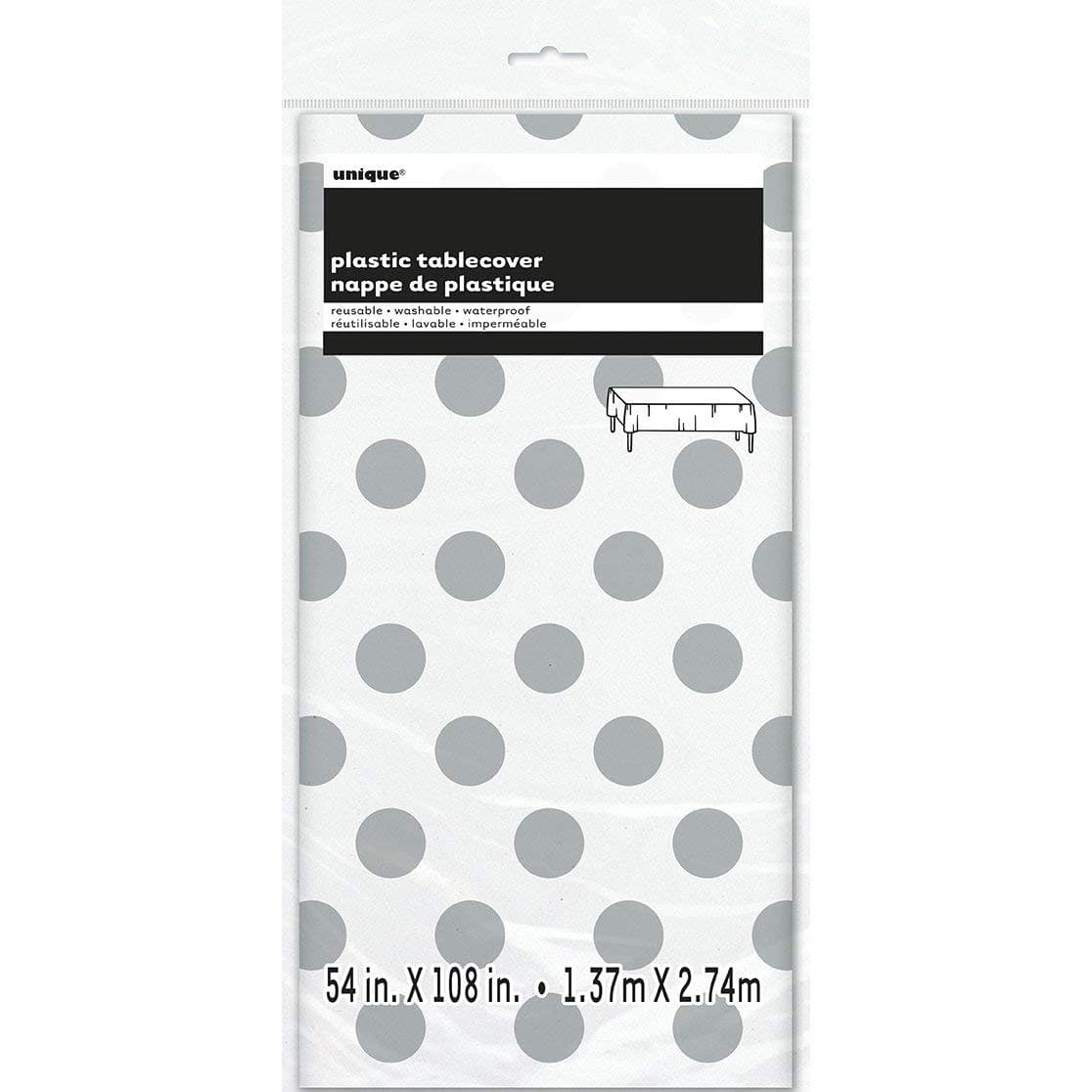 Unique Party Silver Dot Tblcvr 54x108