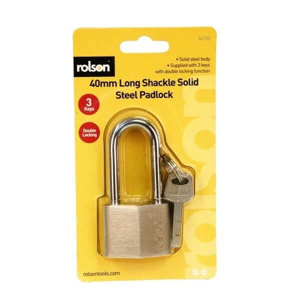 Rolson 40mm Long Shackle Solid Steel Padlock