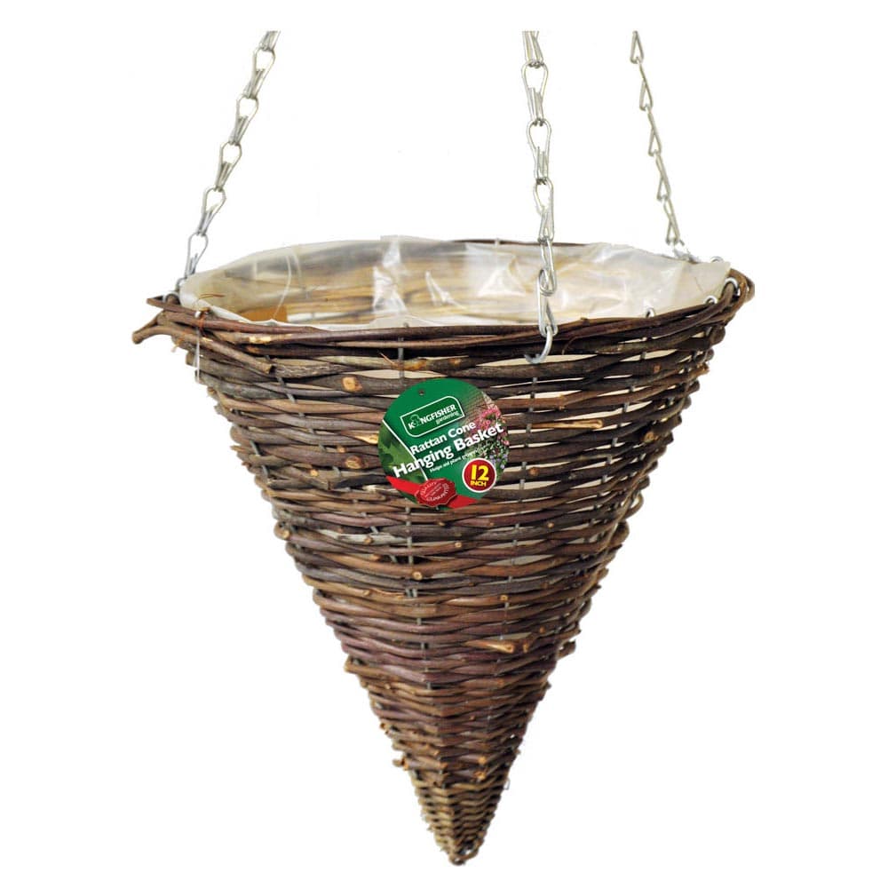 Kingfisher 12" (30cm) Dark Rattan Cone hanging basket 