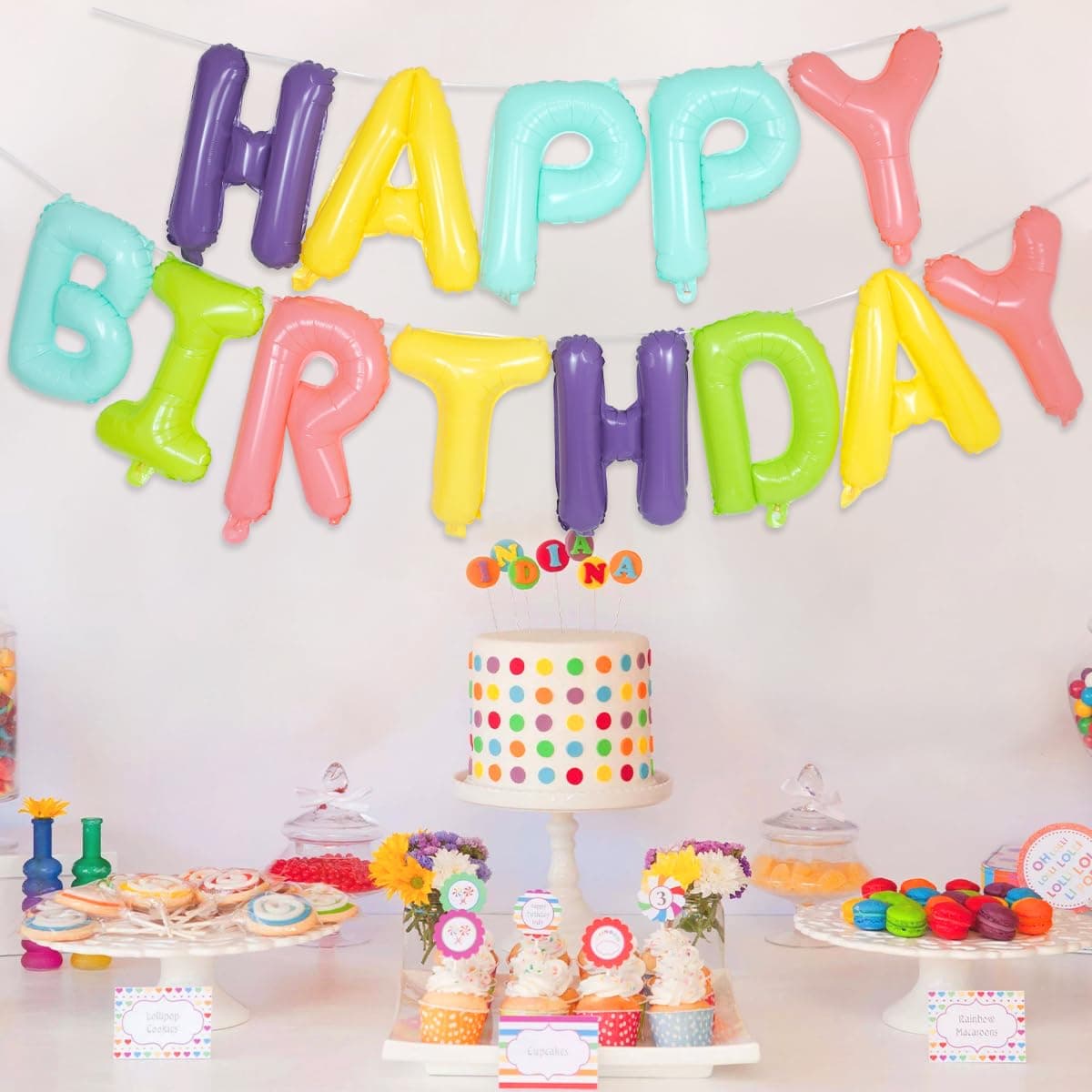 Unique Party Happy Birthday Multicoloured Rainbow Card Balloon Letter Banner 9ft Decoration
