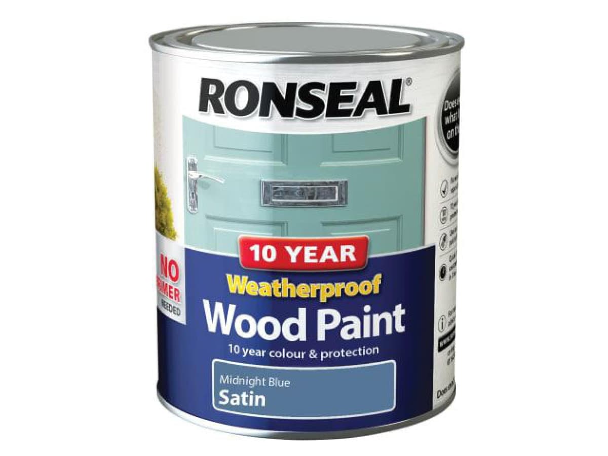 Ronseal 10 Year Weatherproof Wood Paint 750ml MIDNIGHT BLUE Satin Gloss 2in1 No Primer Needed