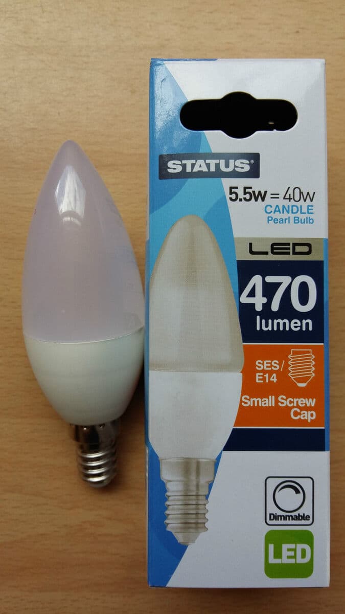 STATUS  5.5=40w Candle Pearl Bulb Small Scew Cap Dimmable