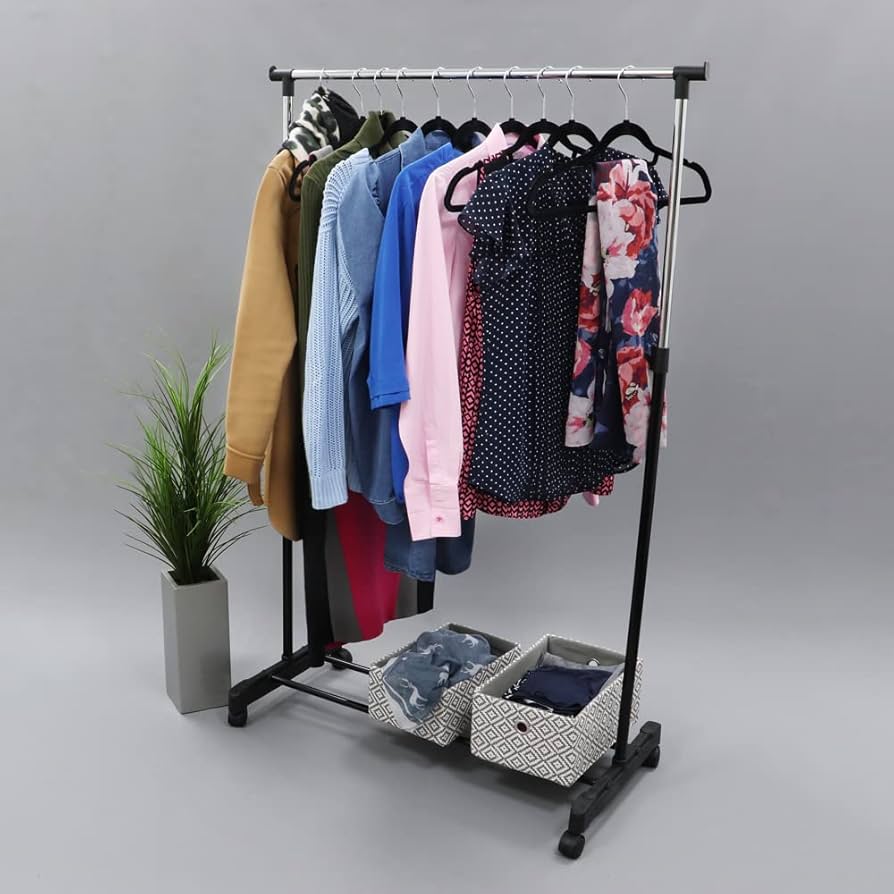 JVL Adjustable Garment Rack Clothing Rail with Wheels, Metal image