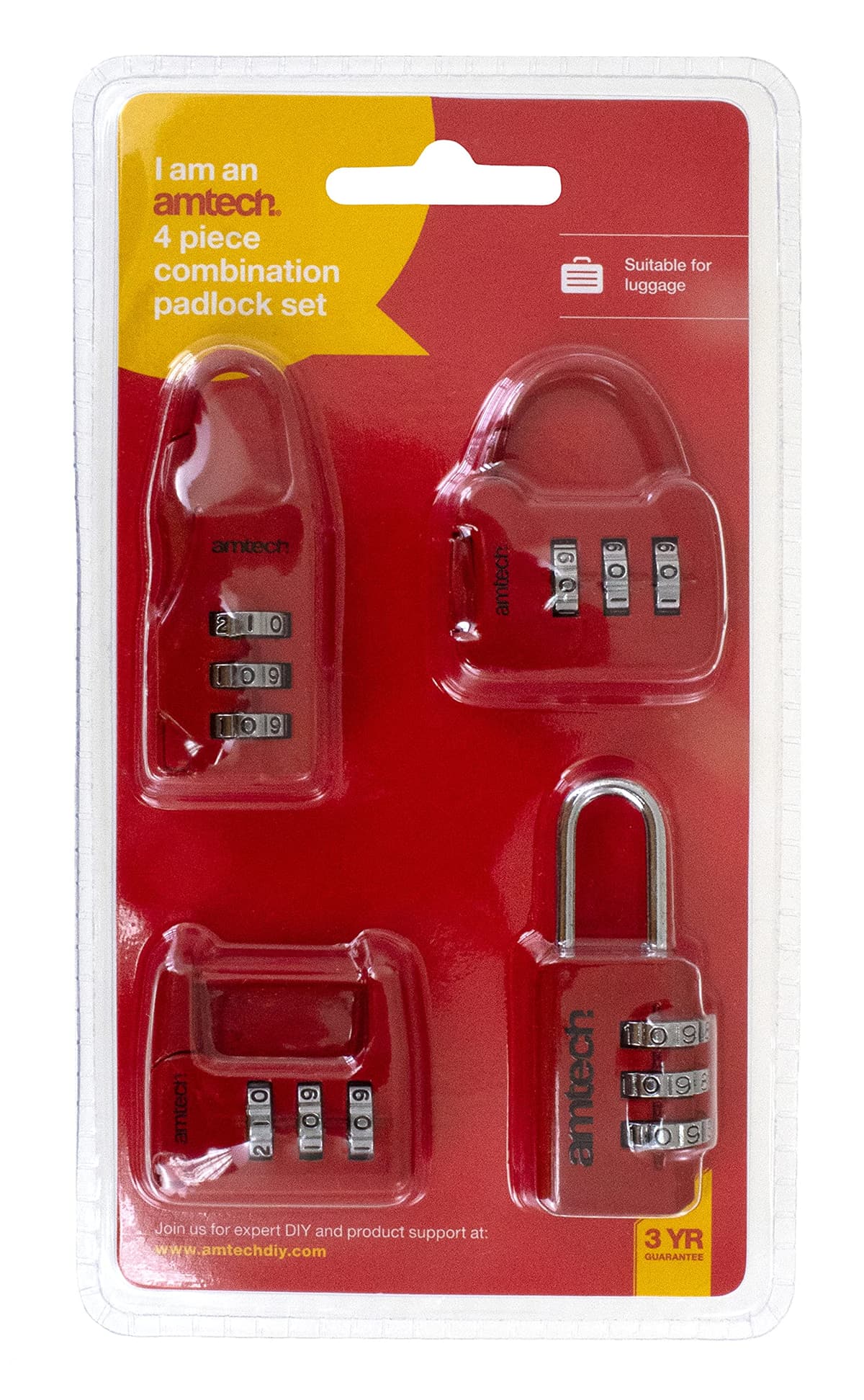 Am-tech 4pc combination padlock set (T1153)