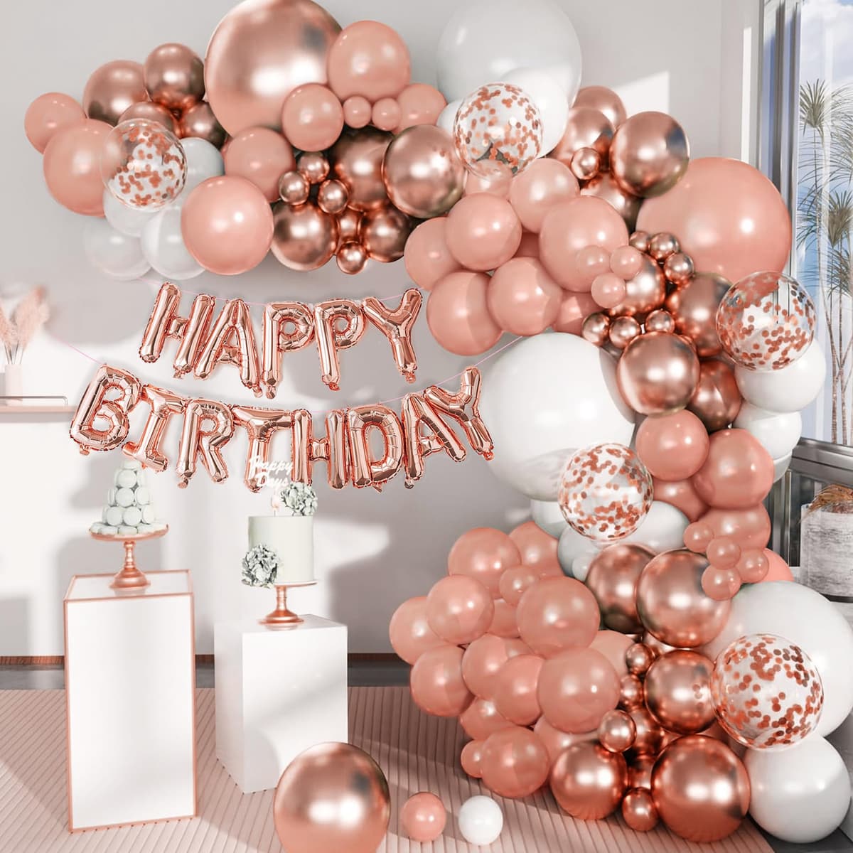 Unique Party Rose Gold Happy Brithday Balloon Banner