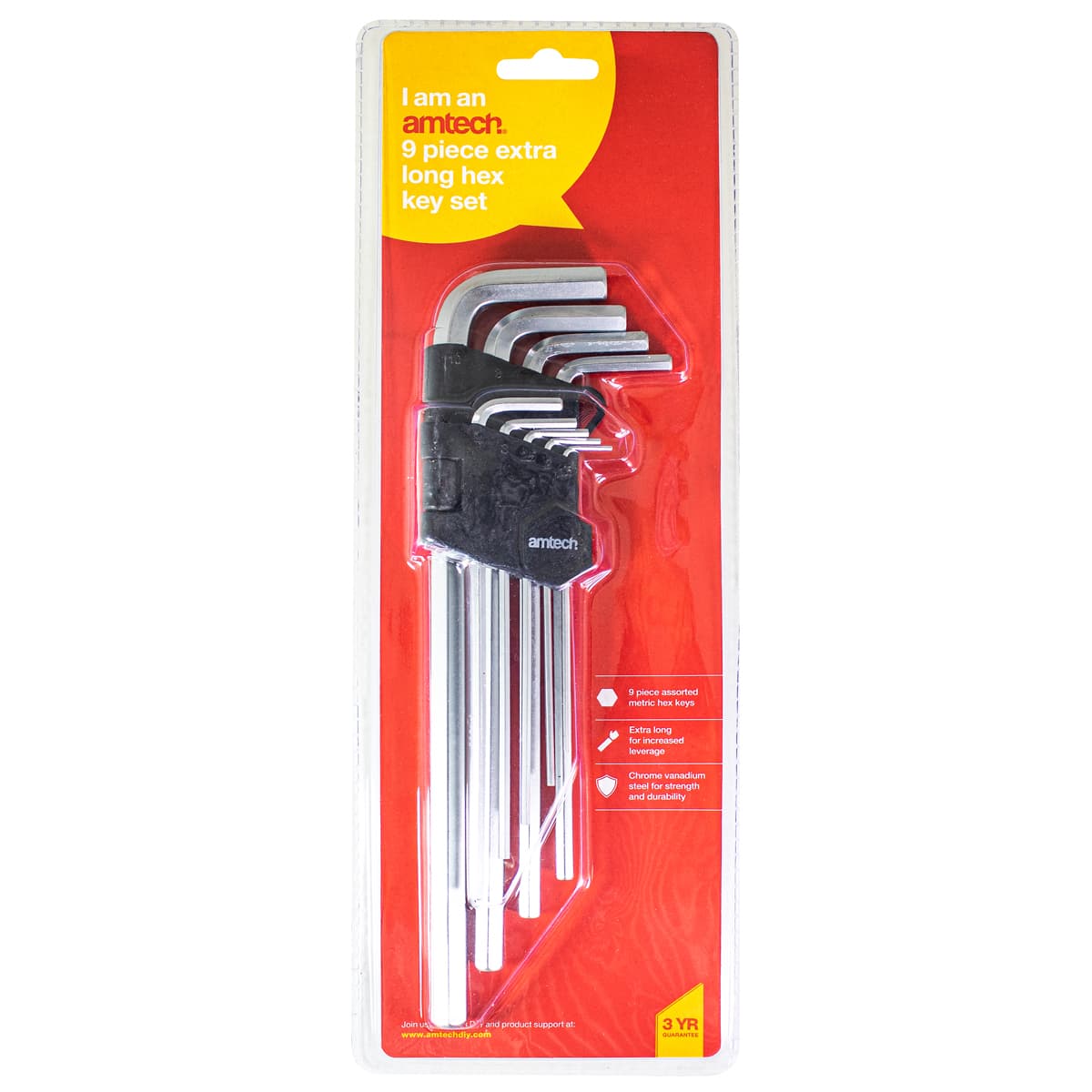 Am-Tech 9 PIECE EXTRA LONG HEX KEY SET 
(I8778)