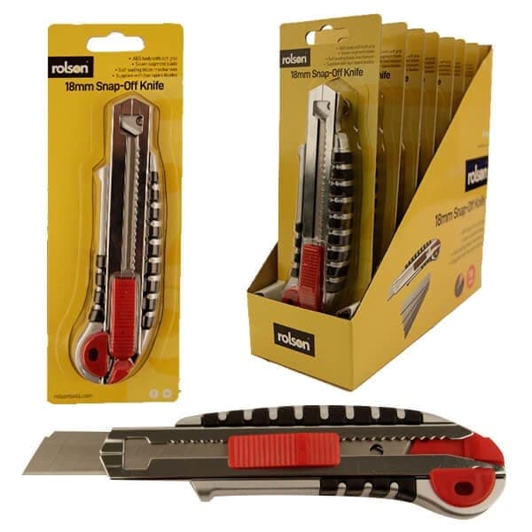 Rolson 18mm Snap Off Knife With 4 Spare Blades (62806)