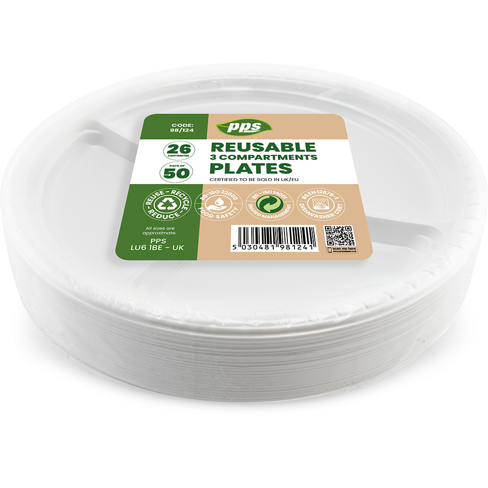 Plates Plastic White 3compartments 50pc/12 image