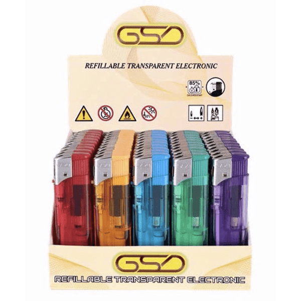 GSD REFILLABLE (pk4) ELECTRONIC TRANSPARENT LIGHTERS 
