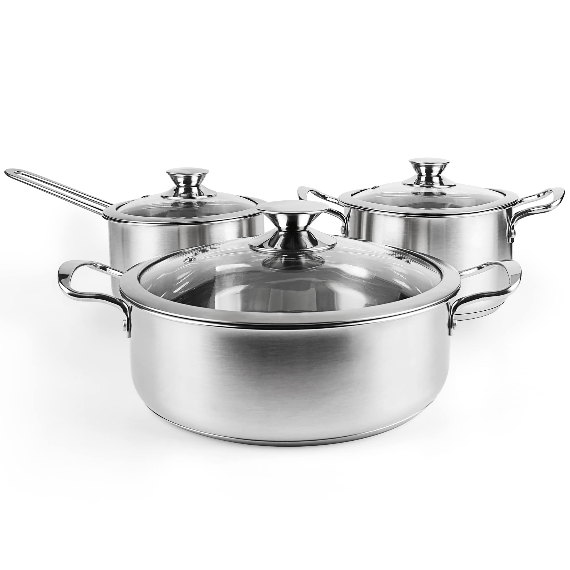 TRI STAR  6PC SS COOKWARE SET WITH GLASS LID image