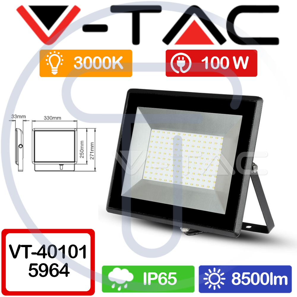 Vt-40101 100w Smd Floodlights Colorcode:6500k Black Body image