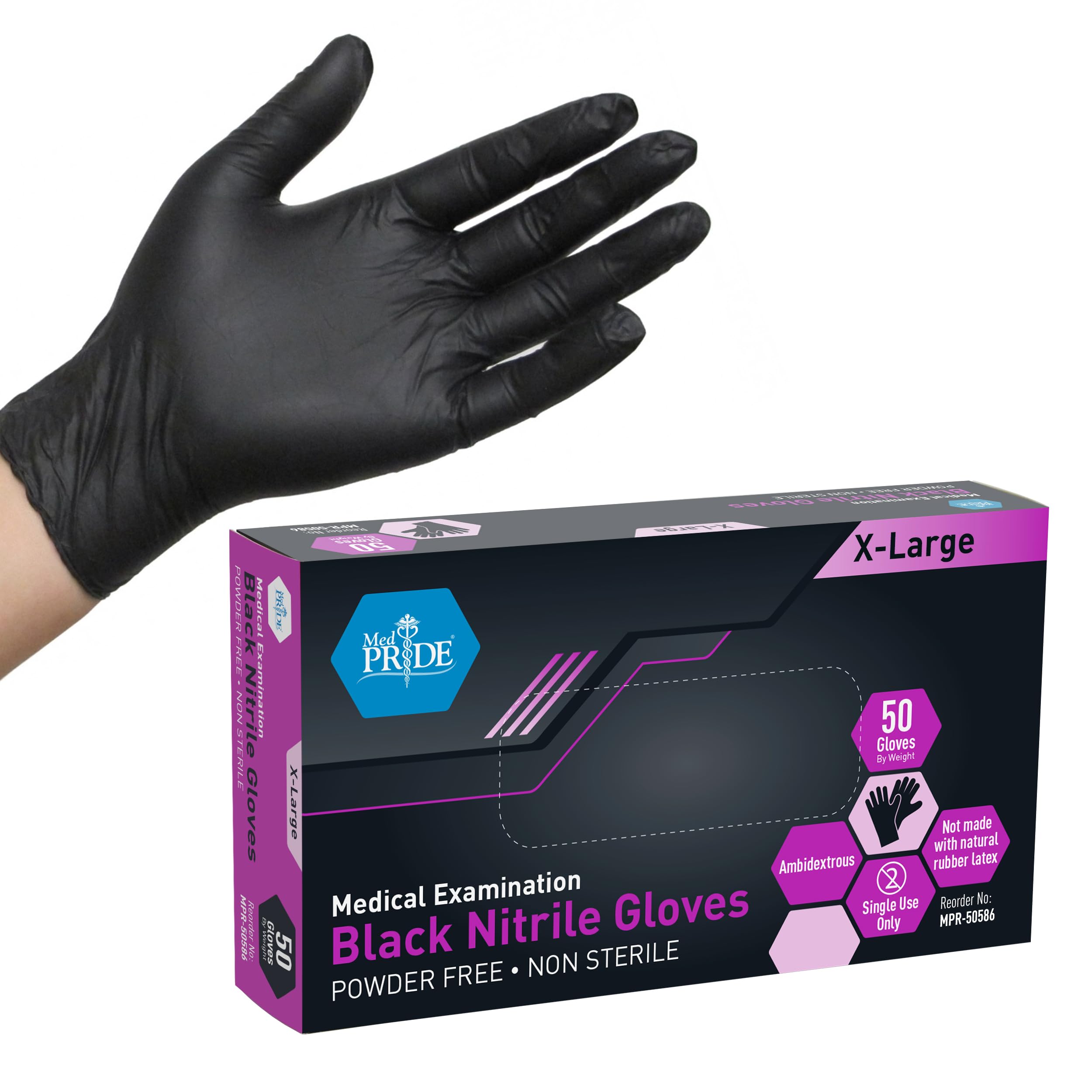 NT Black Nitrile Gloves Powder Free - Med image