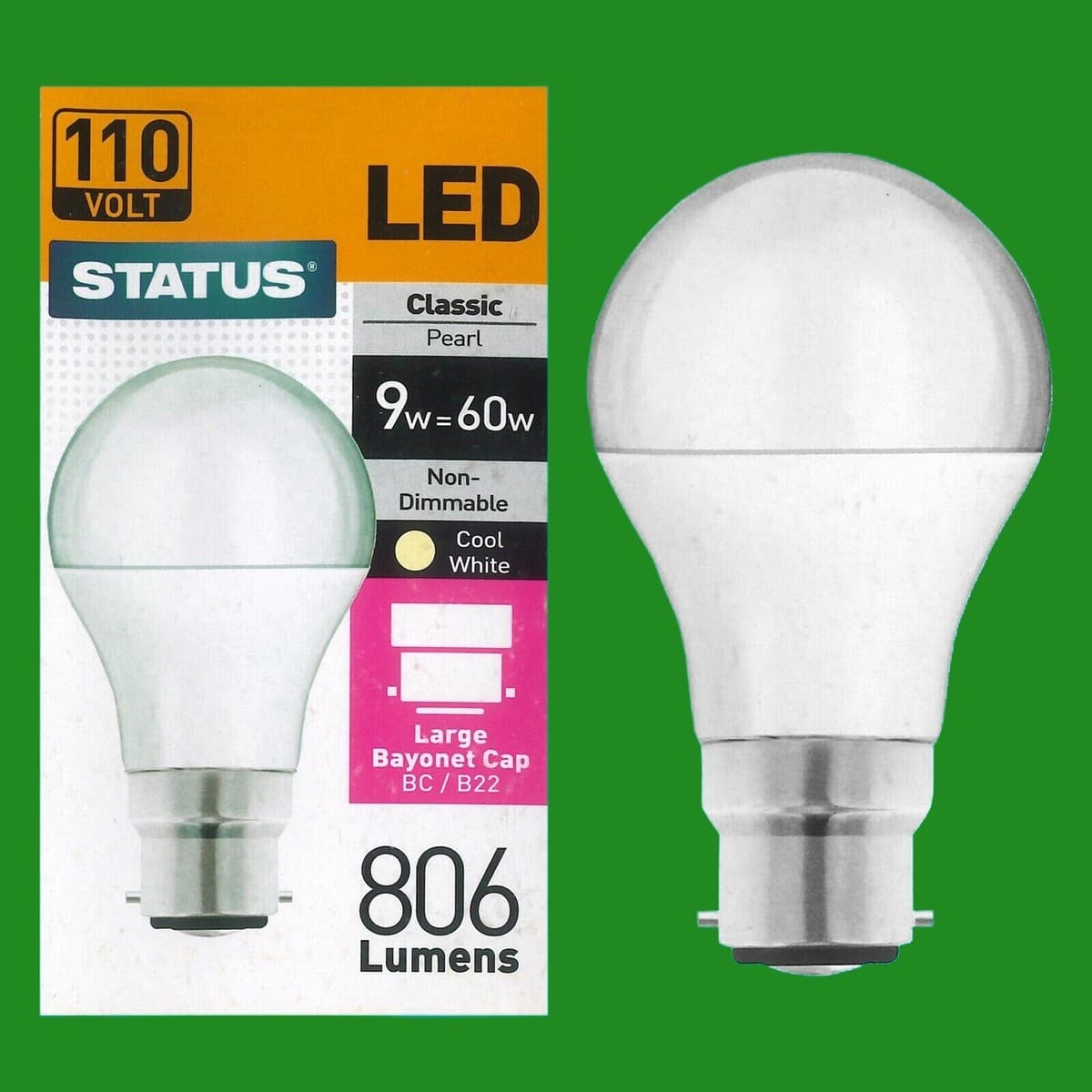 STATUS  9w=60w  Led Gls Bc Pearl 1pk Box