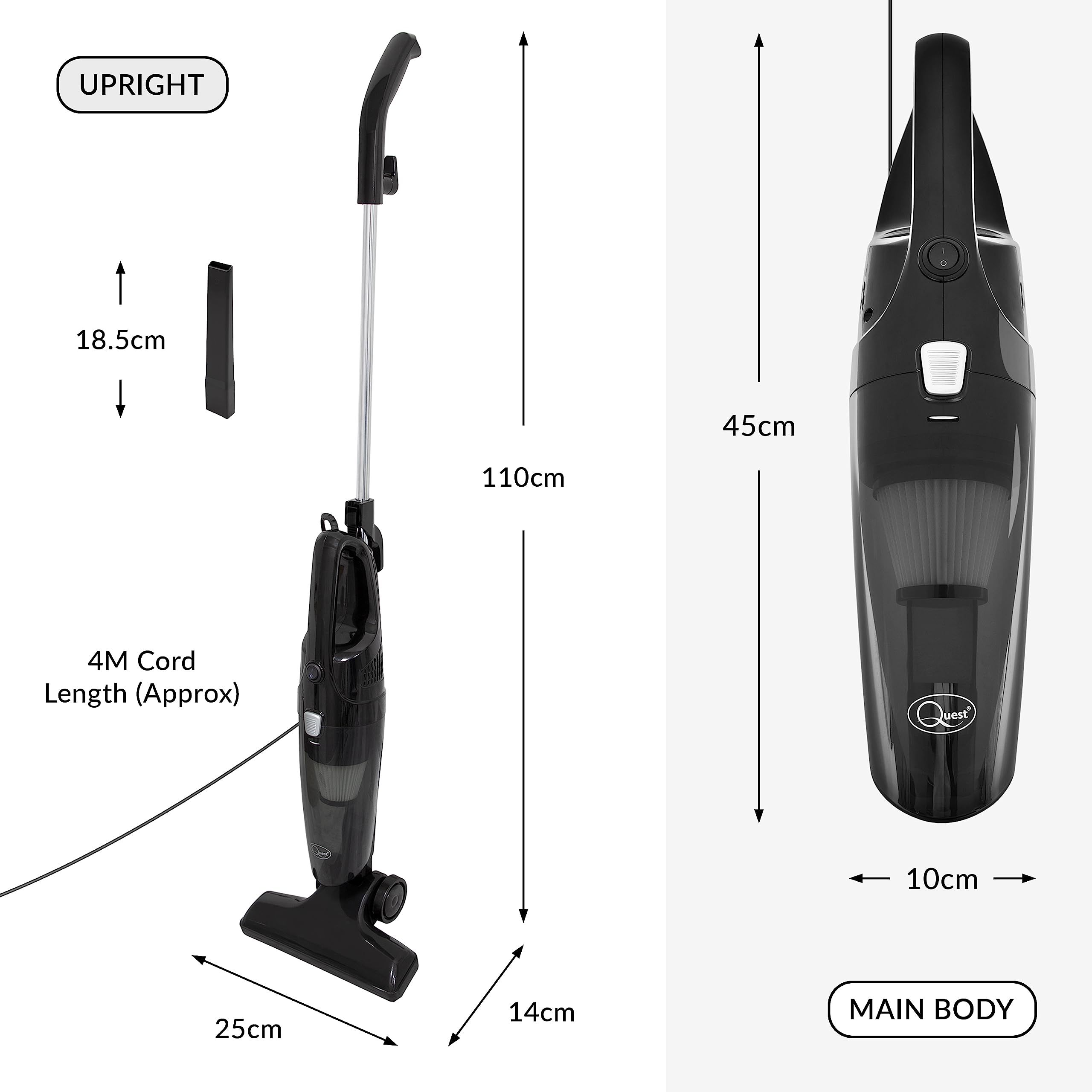 QUEST 2-in-1 Upright & Handheld Vacuum Cleaner Black 600W image
