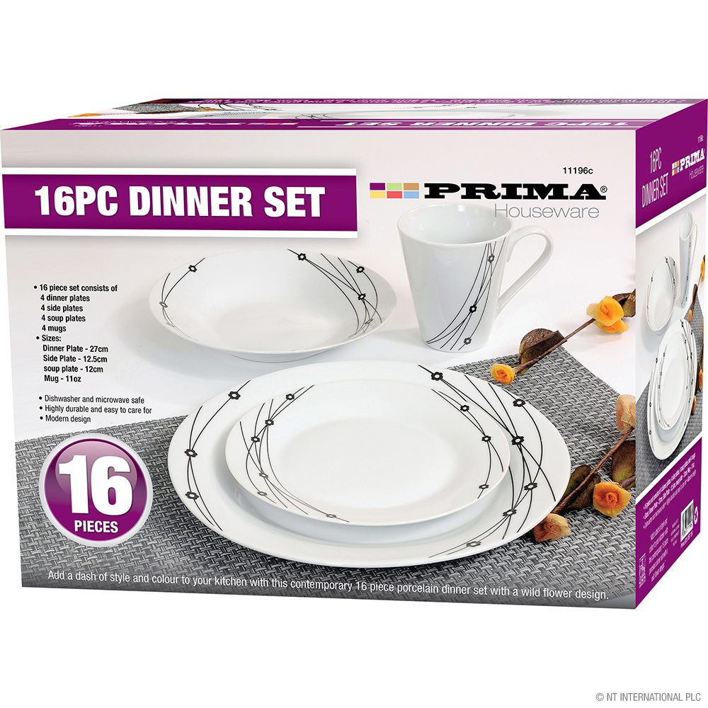 Prima 16pc Dinner Set With Black Floral Design image