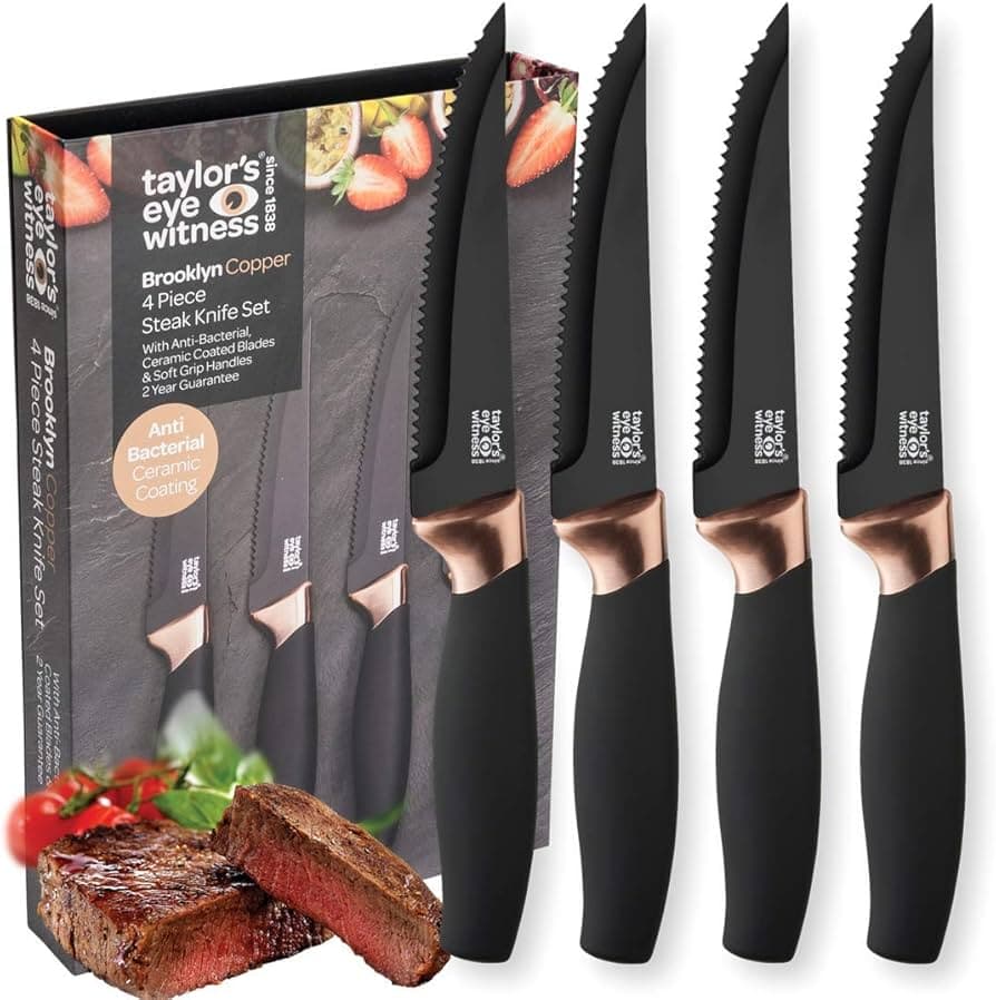 Taylors Eye Witness   Copper 4 piece Steak Knife Set With Anti Bacterial Ceramic Coating