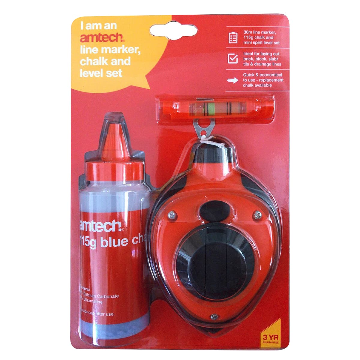 AMTECH 30M (100FT) LINE MARKER CHALK AND MINI LEVEL SET