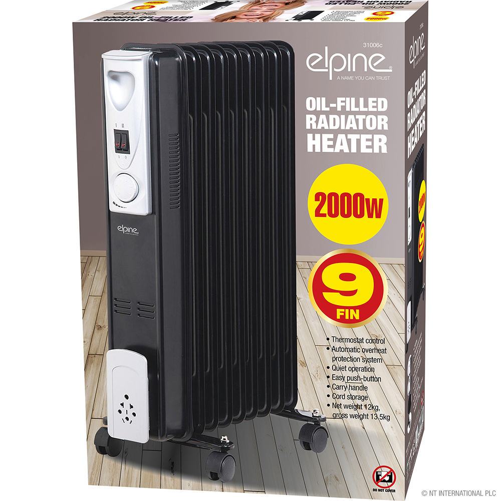NT 2000w 9 Fin Oil Filled Radiator Heater Black image