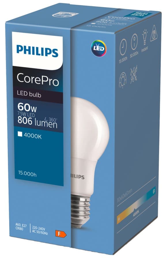 PHILIPS COREPRO LED BULB 7.5W =60W 806LUMEN COOL WHITE LIGHT