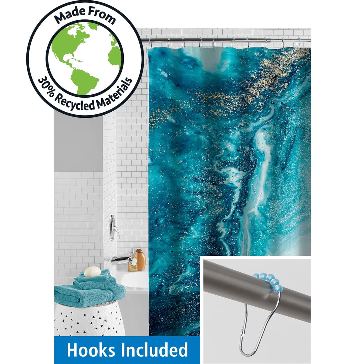 Peva shower curtain  with hooks marble