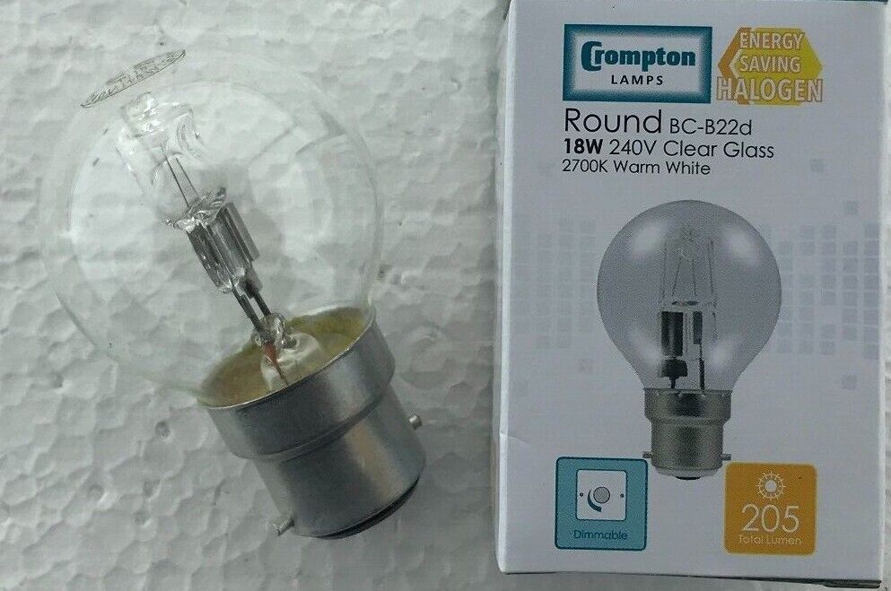 CROMPTON CANDLE HALOGEN 18W BC-B22D 240V 205LM WARM WHITE image