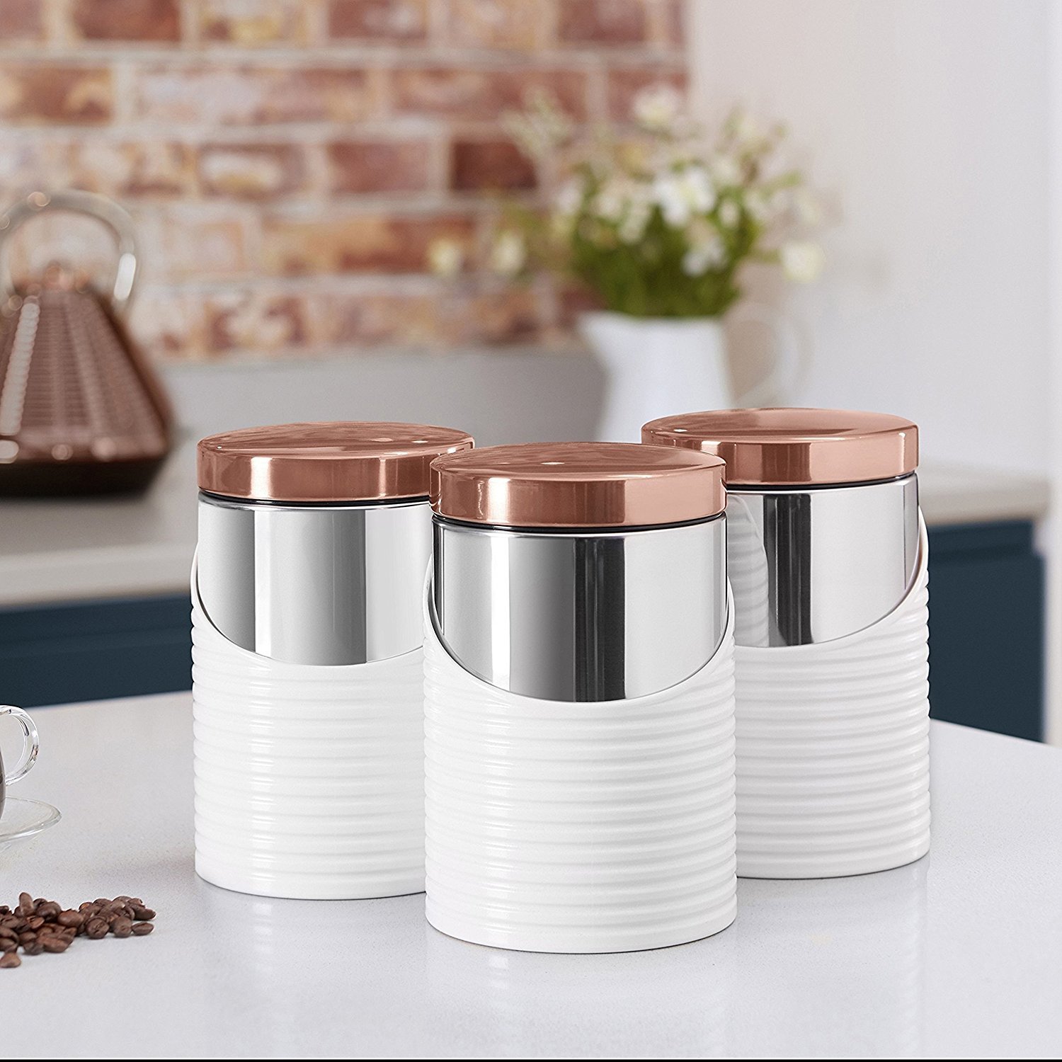 Tower Linear Set Of 3 Canister Rose Gold image