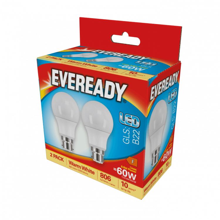 EVEREADY LED GLS 806LM B22 WARM WHITE