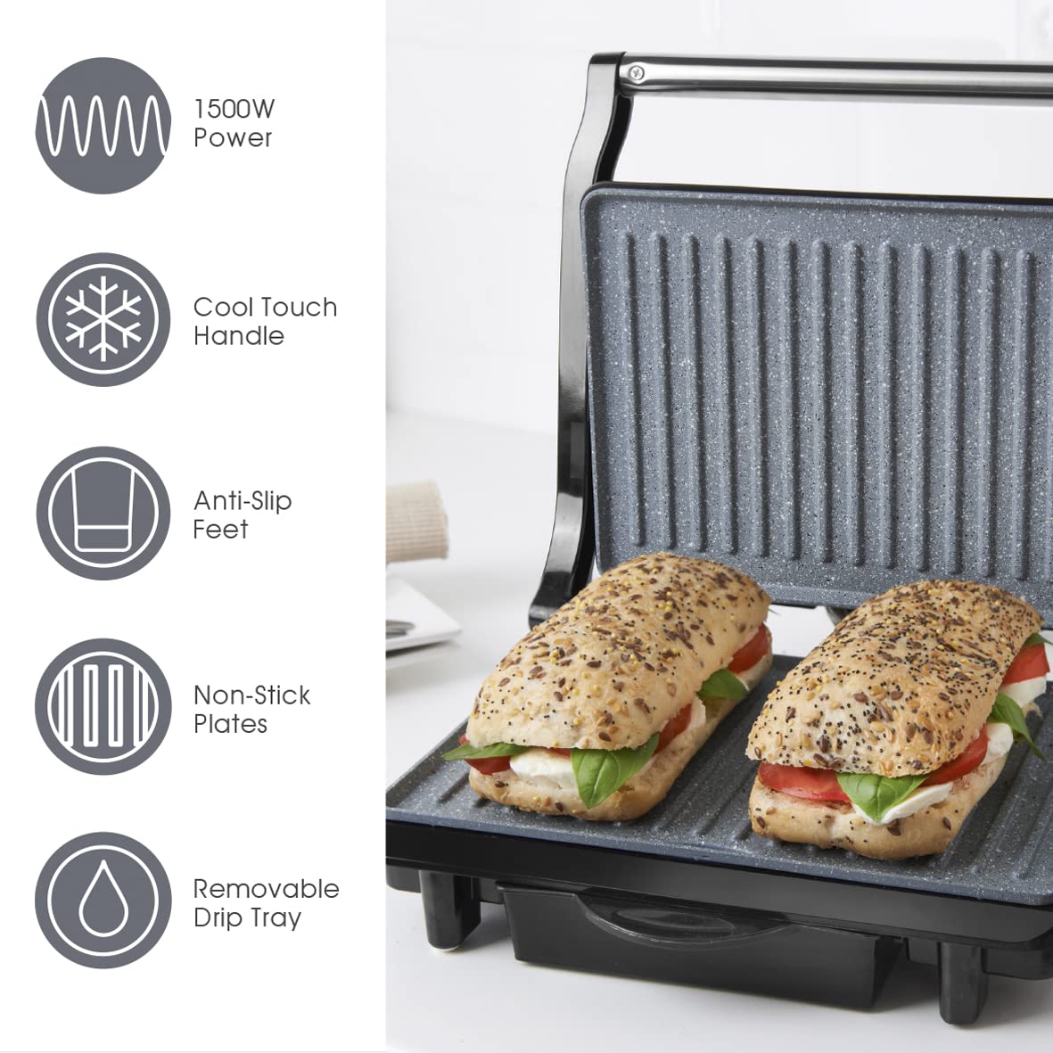 QUEST Marble Coated Health Grill & Panini Press 1500w image
