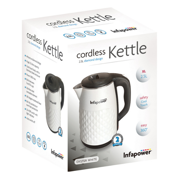 Infapower  2.5 litre    OYSTER WHITE CORDLESS KETTLE image