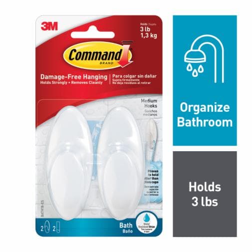 3M BATH18-ES Command Bathroom Medium Bath Hook 