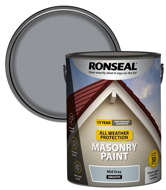 Ronseal All Weather Masonry Paint Mid Grey 5ltr