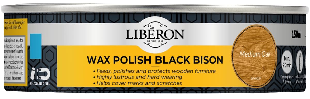 liberon Wax Polish Black Bison (paste) Medium Oak 150ml  