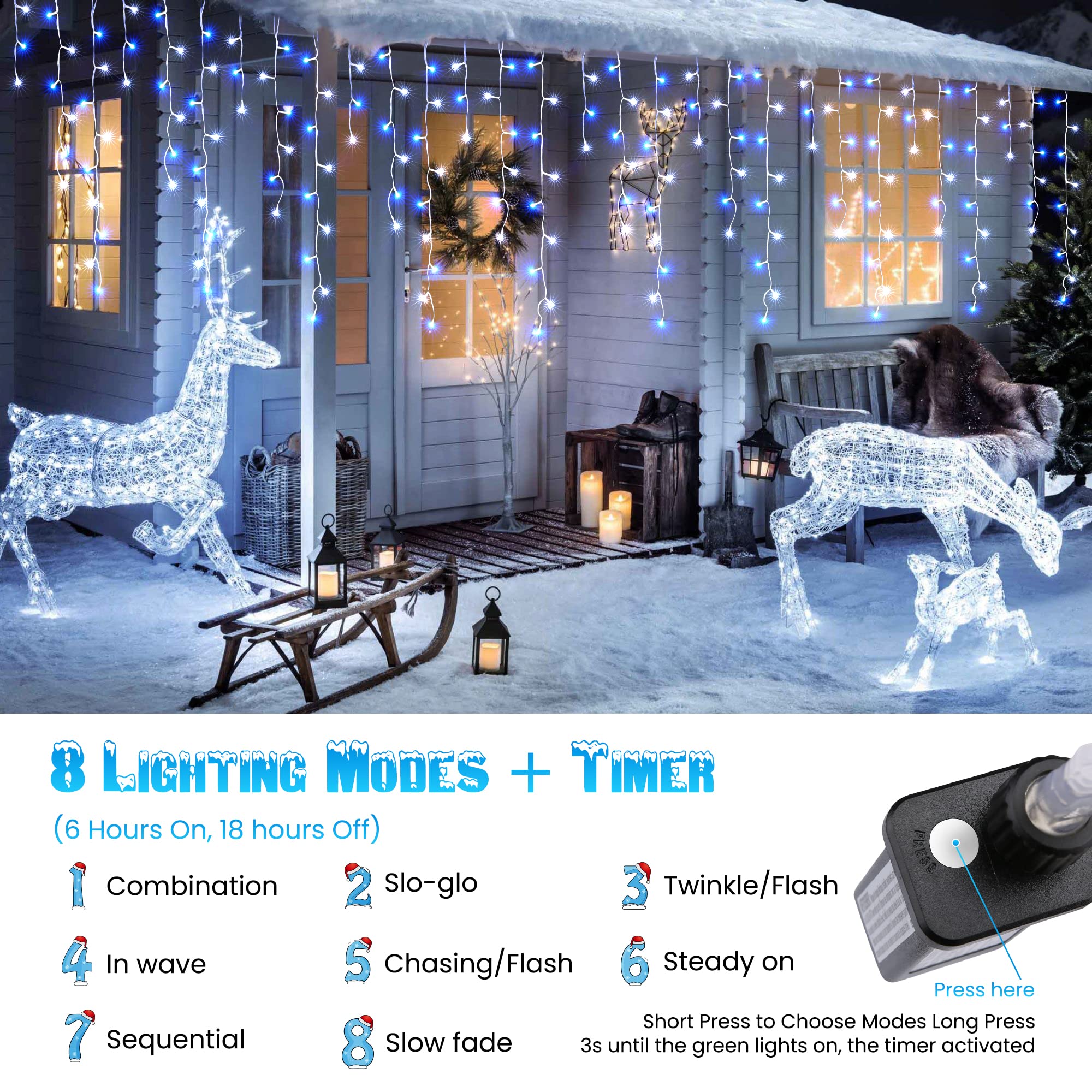 BENROSS 360 LED Icicle Chaser Lights - Blue &  White image
