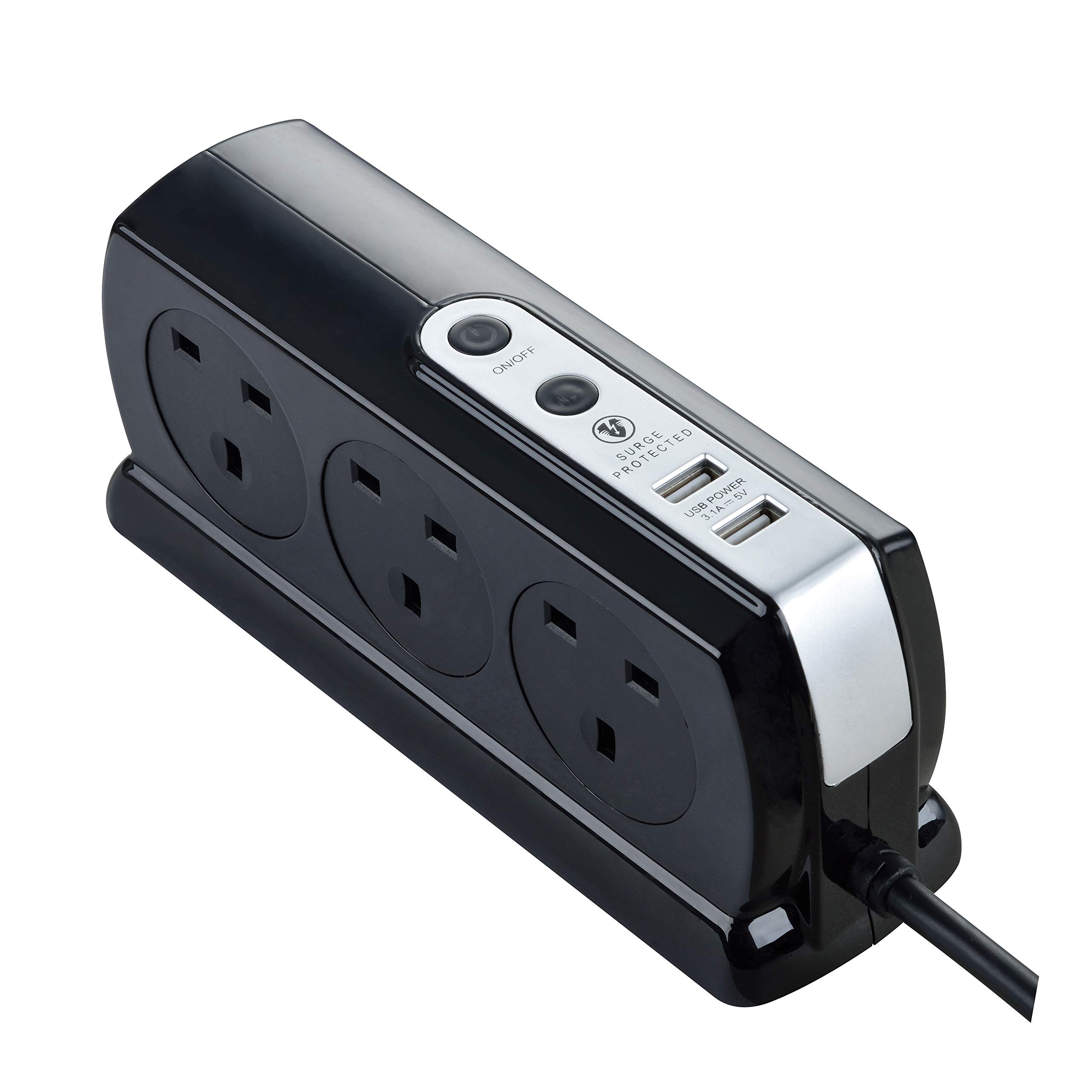 Powerplus Masterplug 6 Way Sockets 2m Surge Protected Extension Lead Power Block Black image