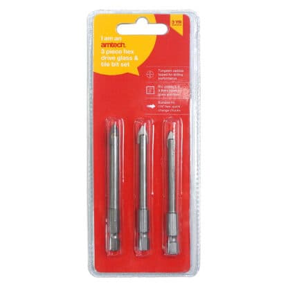 Am-Tech 3pc HEX DRIVE GLASS & TILE BIT SET