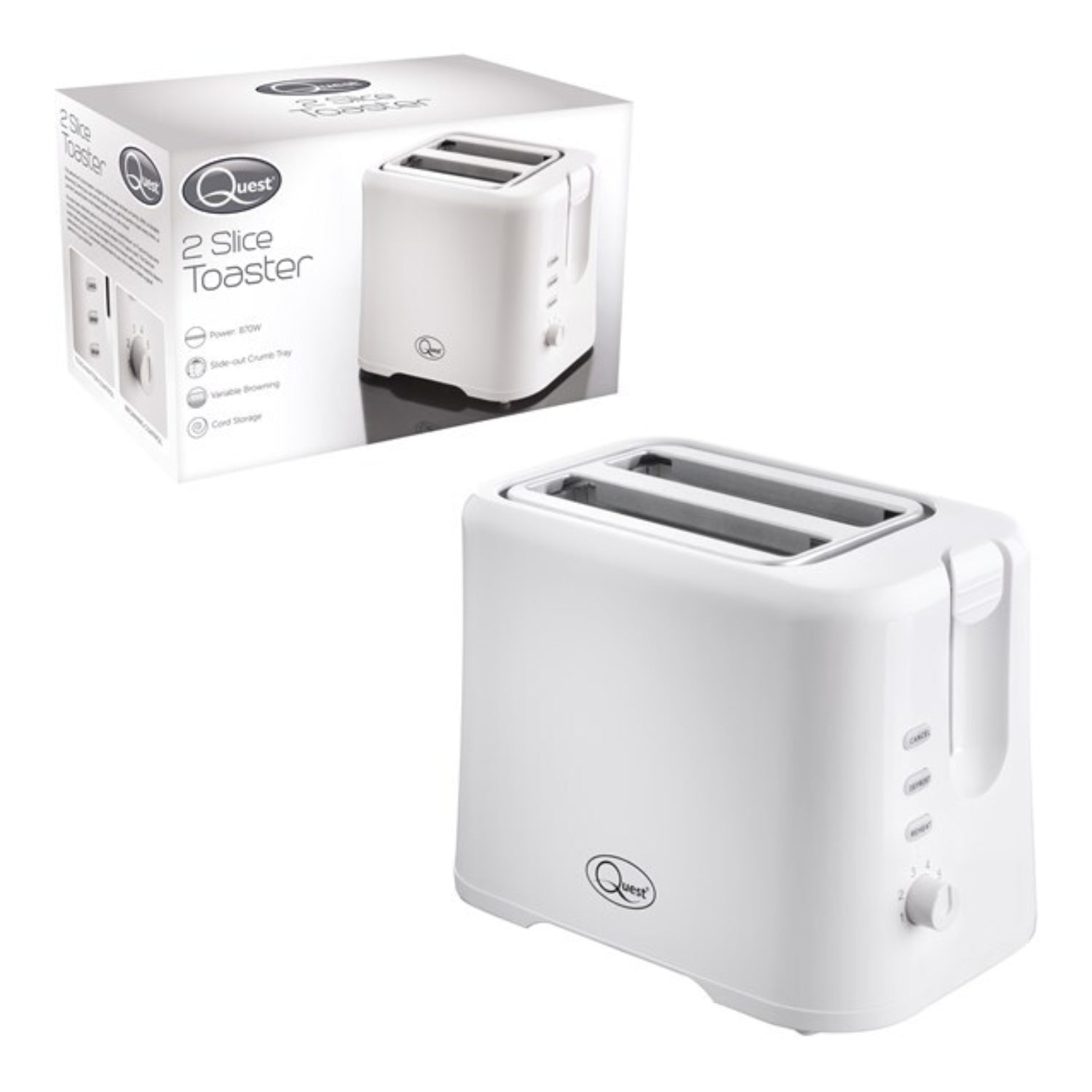 QUEST 2 SLICE TOASTER WHITE 870W image