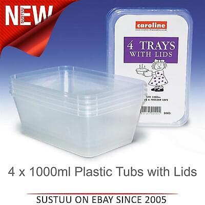 Caroline 1000ml Plastic Tubs & Lids Pk4 (2005)