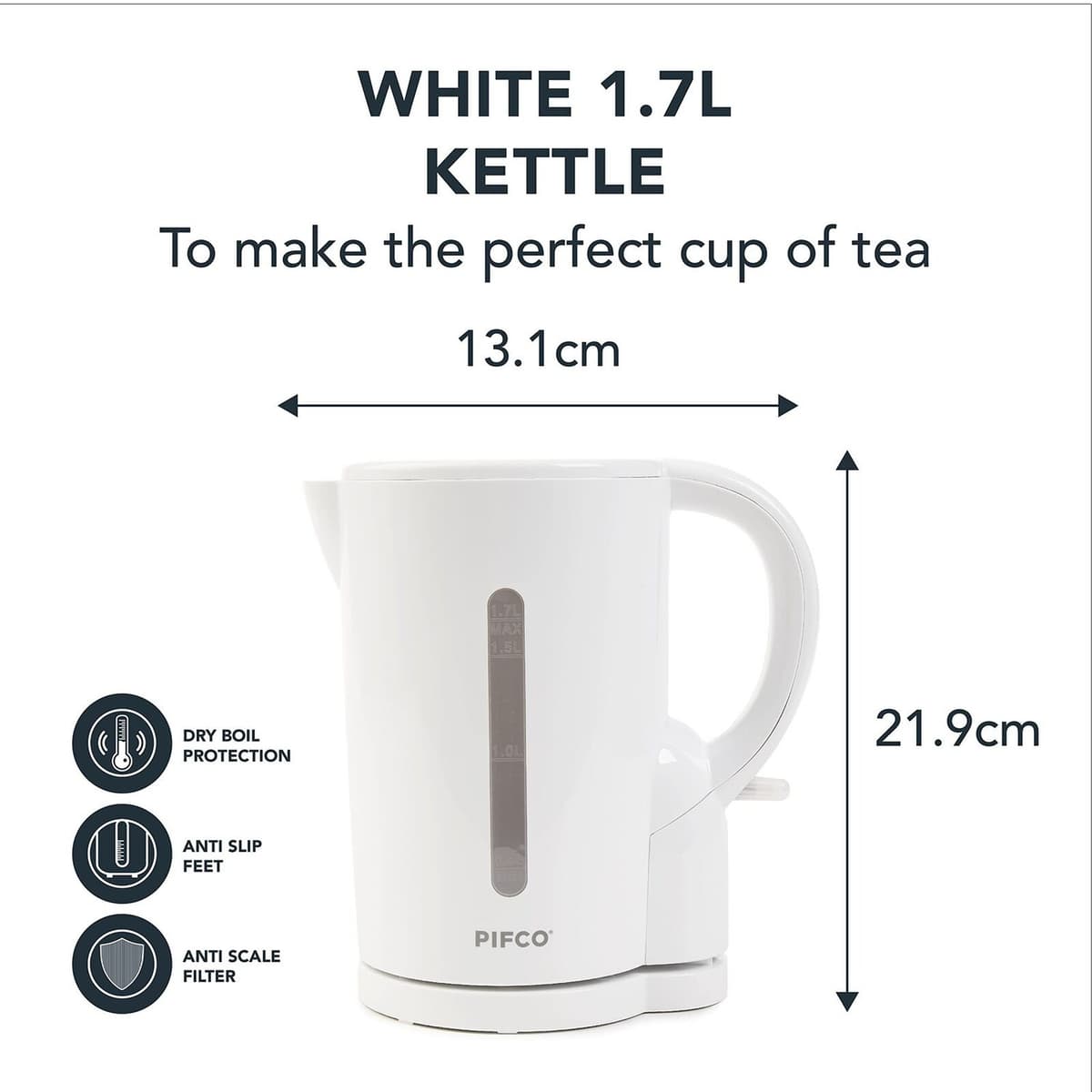 Pifco White Cordless 1.7ltr Kettle