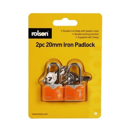 Rolson 2pc 20mm Iron Long Shackle Padlock